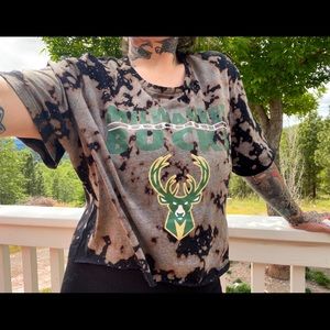 Homemade Milwaukee Bucks basketball team crop tie dye t shirt